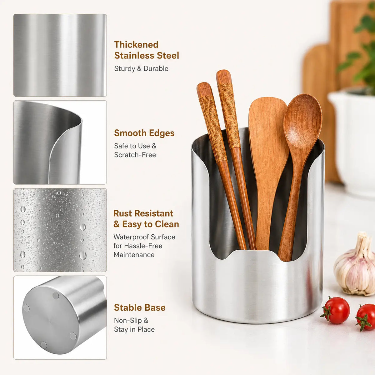 🧑🍳 Multi-Functional Kitchen Utensil Holder – Holds pot lids, spatulas & cutting boards. Thickened stainless steel, space‑saving. 🛡️✨