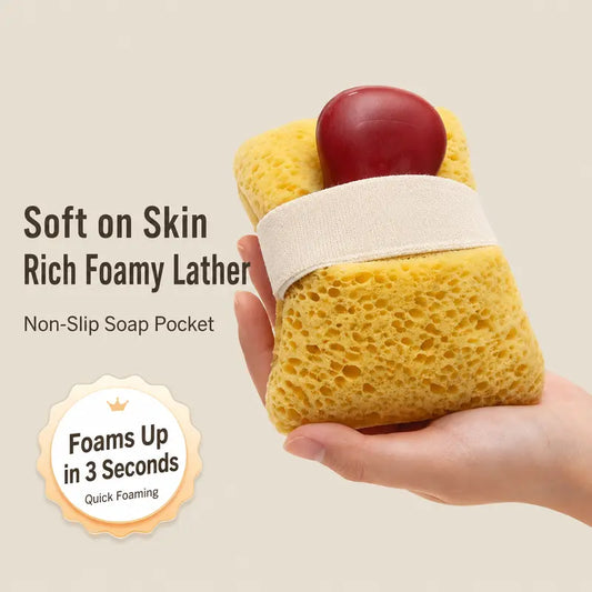 🔥LAST DAY 50% OFF🛒🧽 2-Pack Soft Bath Sponge with Soap Pocket | Quick Foaming Shower Scrub Sponge for Smooth Skin & Daily Body Cleaning ✨