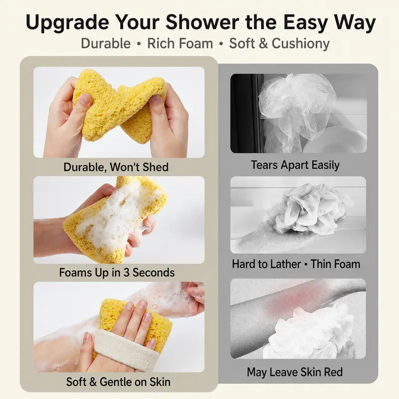 🔥LAST DAY 50% OFF🛒🧽 2-Pack Soft Bath Sponge with Soap Pocket | Quick Foaming Shower Scrub Sponge for Smooth Skin & Daily Body Cleaning ✨